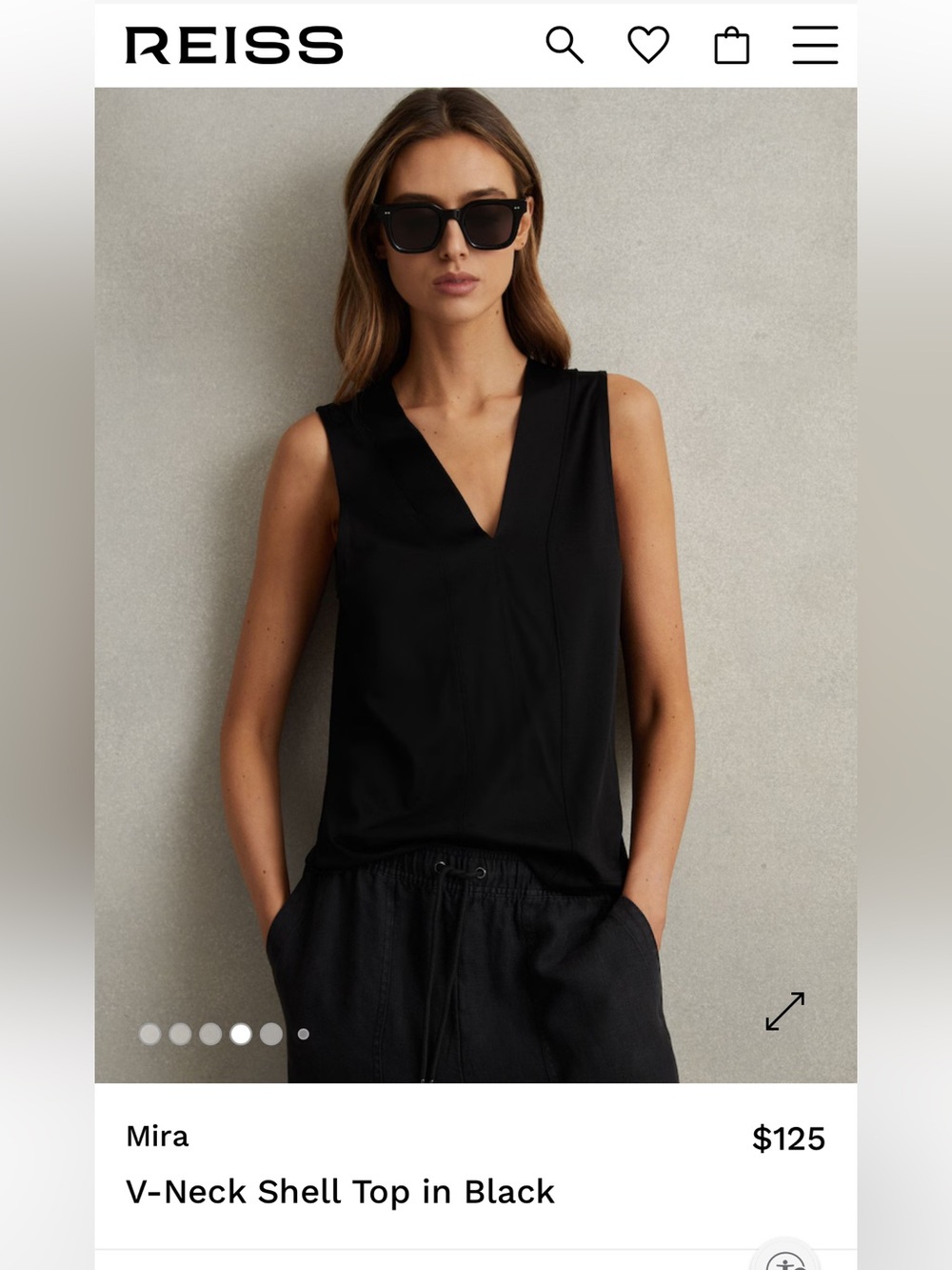 Reiss V-Neck Shell Top in Black Mira